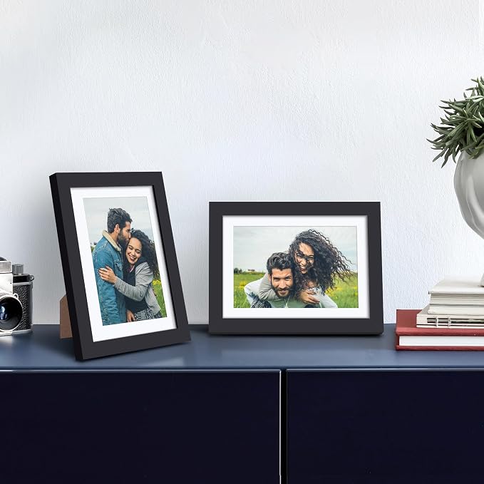 upsimples 5x7 Picture Frame, Display Pictures 4x6 with Mat or 5 x 7 Without, Wall Hanging Photo Frames, Black, 1 Pack
