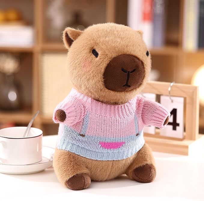 Capybara Plush with 9 pcs Clothes & Accessories, 10.2 in Cute Capybara Stuffed Animal Plush Toys, Dress Up Cute Plushies for Girls/Boys (Black)