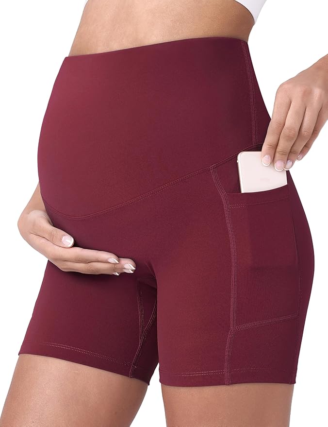 POSHDIVAH Women's Maternity Yoga Shorts Over The Belly Bump Summer Workout Running Active Short Pants with Pockets 5"/8"