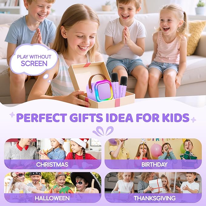 Mini Karaoke Machine for Kids, 2026 TOP Toys Birthday Gifts Ideas for Girls Ages 4, 5, 6, 7, 8, 9, 10, 12+ Years Old, Portable MP3 Player with 2 Wireless Mics for Party