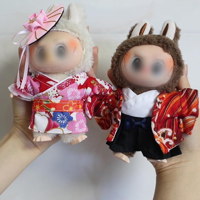 17cm Handmade Doll Clothes for Labubu,Japanese Kimono Couple Doll Outfits, Exquisite Party Decoration Outfits with Traditional Edo Style