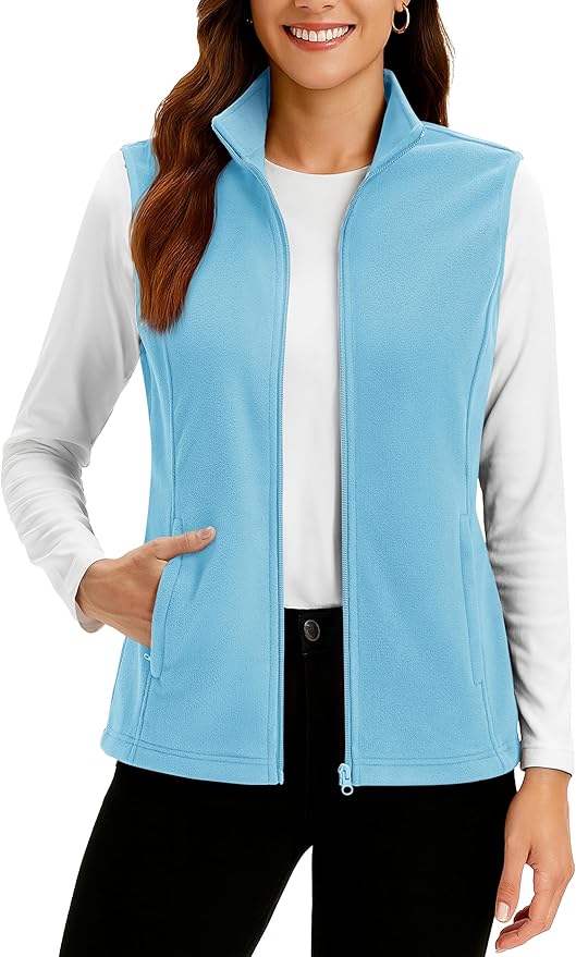 TACVASEN Women's Fleece Vest Lightweight Sleeveless Zip Jacket Outerwear | Soft Polar,Zipper Pockets,Stand Collar,Fall Winter Warm,Outdoor,Athletic,Running,Hiking,Travelling,Golf,Work