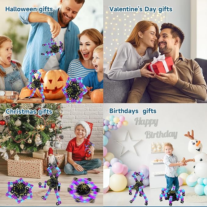 4 Pcs Fidget Toys Transformable Fidget Spinners Autism ADHD Anxiety Stress Relief Sensory Toys for Kids and Adults Deformable Robot Spinner Fingertip Gyros for Party Favors Prizes GlowPurpleBlue