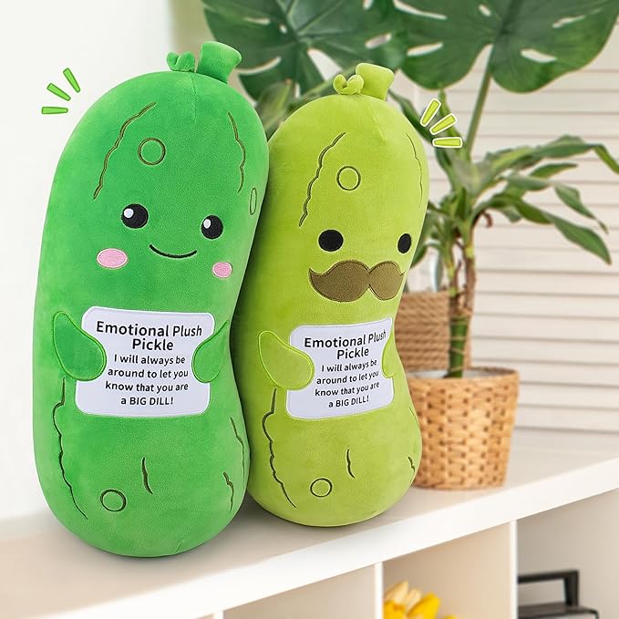 Emotional Plush Pickle-20” Pickle Stuffed Animal,Food Plushies Cucumber Stuffed Animal with Positive Warm Words,Kawaii Plush Toy Kids Birthday Gifts,Soft Vegetable Lover Plushie Pillow