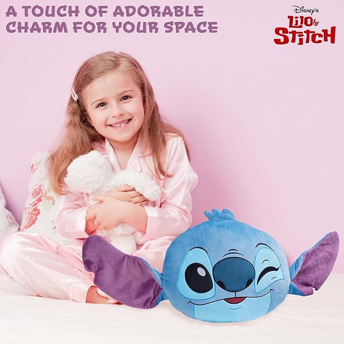 Disney Stitch 3D Plush Cushions for Bed Travel, Cute Cuddle Pillow Stuffed Character Pillow, Bedroom Accessories, Room Decor, Gifts for Kids (Blue/Purple Stitch, L14.17 x W11.81)