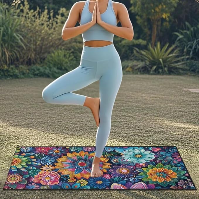 INSTANTARTS Dahlia Car Seat Towel Covers Yoga Towel Car Seat Cover Portable Yoga Mat Car Seat Cover