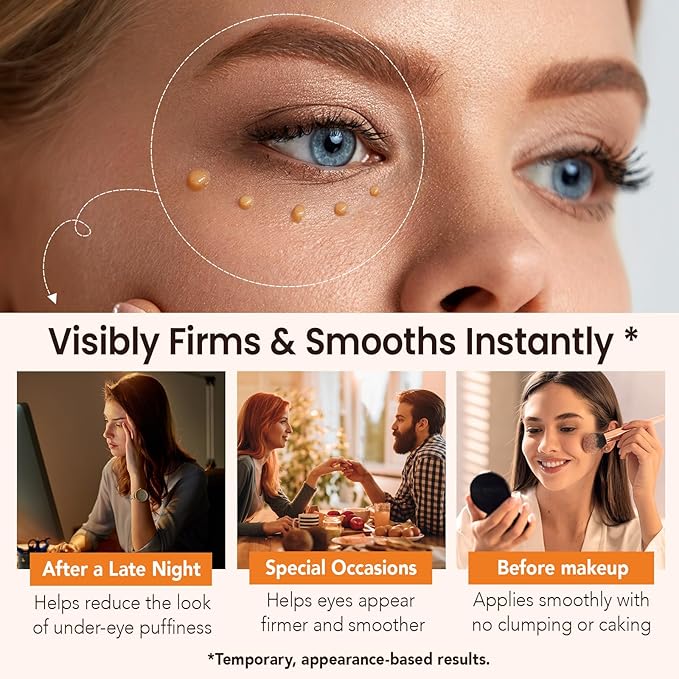 ISUNRISE Instant Eye Tightener Cream with Brush, Temporary Eye Tightener Cream Reduces Eye Bags & Puffiness, Wrinkles & Fine Lines, Lightweight Gentle Skin Care for All Skin Types