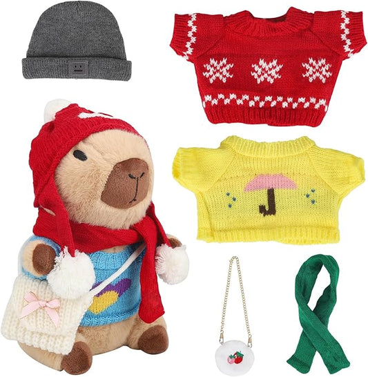 Capybara Plush with 10 Pcs Clothes & Accessories,Christmas Stuffed Animals, 10.2 in Cute Capybara Plush Toys,Birthday Gifts&Dress Up Cute Plushies for Boys/Girls (Daily-B)