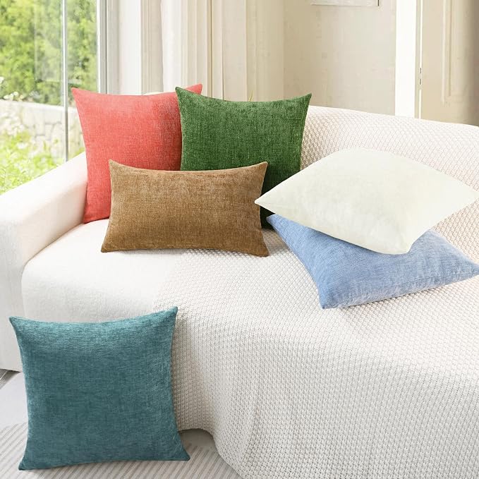 CaliTime Decorative Couch Throw Pillow Covers 20 X 20 Inches Forest Green | Pack of 2, Cozy Chenille Cushion Cases for Sofa Bed Living Room Farmhouse Home