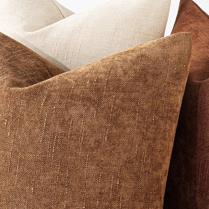 MIULEE Textured Chenille Throw Pillow Covers 20x20 Inch Brown | Pack of 2 Decorative Soft Throw Pillows, Solid Textured Cushion Covers, Modern Home Decor for Couch Sofa Bedroom Living Room
