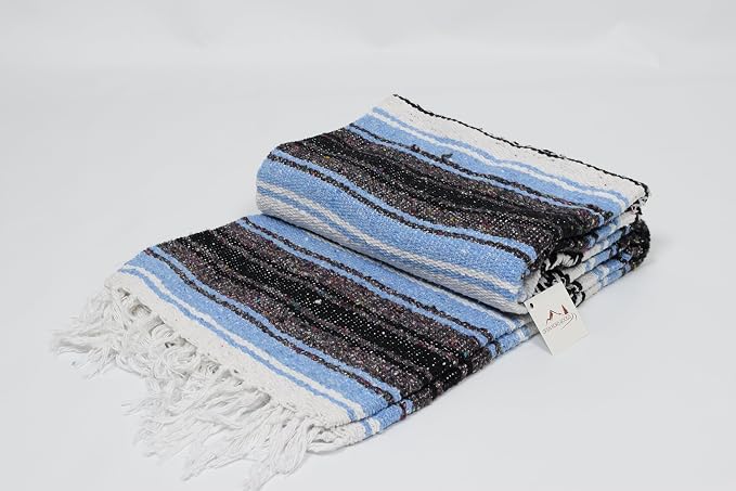 Open Road Goods Bulk Falsa Blankets - Handwoven Authentic Mexican Falsa - Great for Weddings, Yoga, Beach, Picnics, or Mexican Throw! (Light Blue, 7 Pack)