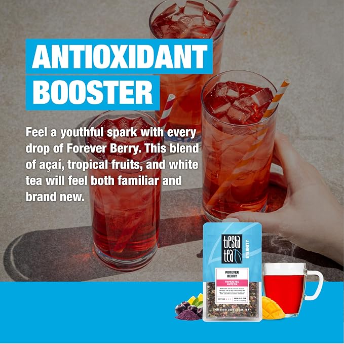 Tiesta Tea - Forever Berry Tea, Loose Leaf, Tropical Açaí White Tea, Premium Low Caffeine Tea Blend, Make Hot or Iced & Up to 25 Cups, 2 oz Resealable Pouch