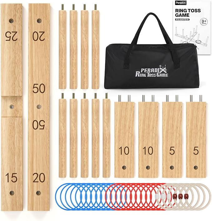 Peradix Ring Toss Game for Kids, Indoor & Outdoor Fun Holiday, Easy Setup & Magnetic Extension, Lawn Yard Games Outdoor Adults Family Party Backyard Beach Outside Game Toys, 26 Rings & Carrying Bag