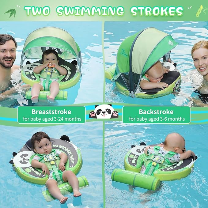 Baby Floats for Pool with Canopy Removable Sun Protection Canopy Mambobaby Float Non Inflatable Upgrade Add Tail Avoid Flip Waterproof Skin-Friendly Infant Swim Float 3-24 Months