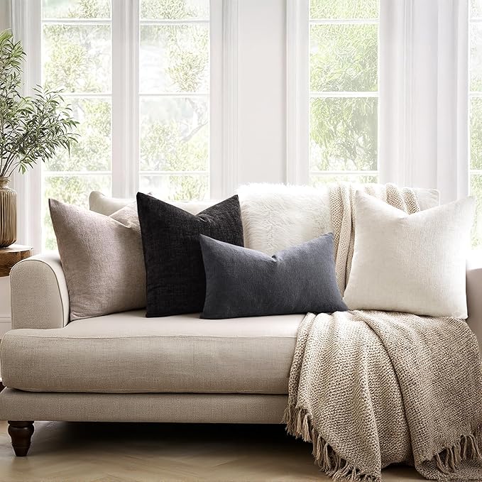 MIULEE Grey Chenille Couch Throw Pillow Covers, 20x20 | Set of 2, Soft Farmhouse Modern Home Decor, Decorative Pillowcases for Sofa Living Room Bed