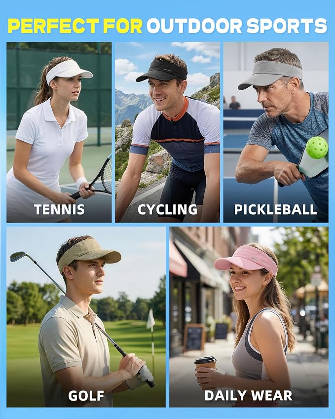 Sun Visor Hats for Women Men - Wide Brim Quick Dry Adjustable Hat | Upf 80+ Sun Protection Sport Hat, Cooling Sweatband; Breathable Quick-Dry Fabric Visors for Running, Tennis, Golf, Sports