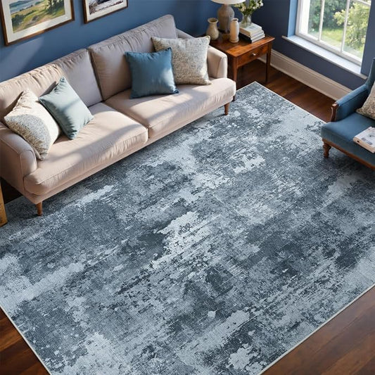 6x9 Ft Large Area Rugs for Living Room, Soft Non-Slip Washable Rugs Modern Abstract Pattern Carpet for Bedroom Indoor Floor Nursery Home Decor (Blue Grey)