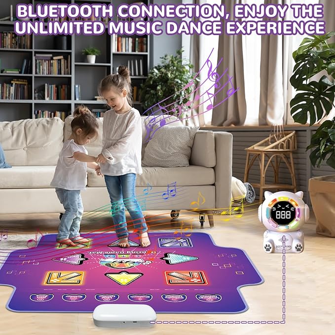 Mostop Dance Mat for Kids - Rechargeable Electronic Dance Pad with 8 Light-Up Keys & Cordless Bluetooth, Dancing Game Mat with 5 Game Modes, Girls Toys Music Games for Kids Ages 3-12