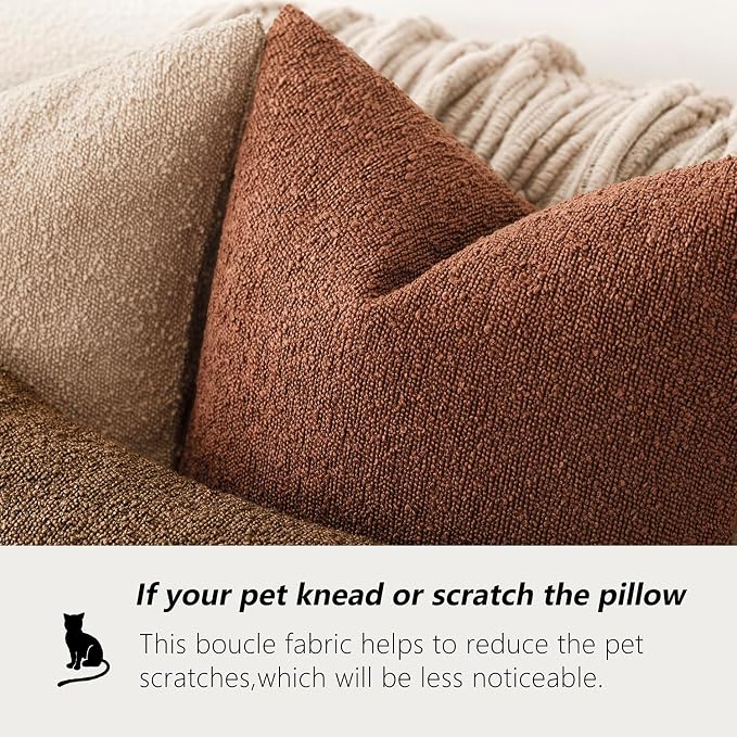 Foindtower Set of 2, Decorative Textured Boucle Throw Pillow Covers Accent Solid Pillow Cases Neutral Soft Cozy Couch Cushion Case for Chair Sofa Bedroom Living Room Home Decor 24x24 Inch Red Taupe