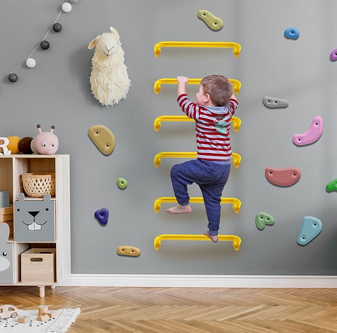 BiJun17 inch Metal Playground Handles,Monkey Bars Indoor Heavy Duty Ceiling Grab Bars for Indoor Outdoor Playgrounds Climbing Frames,Treehouses,and Wall ladders (Yellow Set of 6)