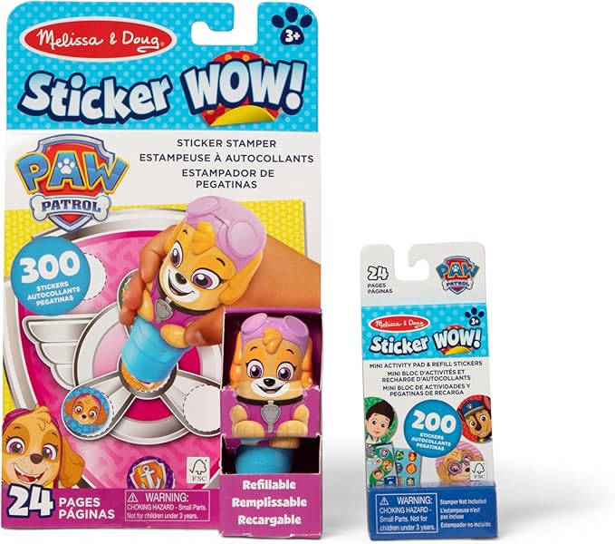 Melissa & Doug Sticker Wow!™ PAW Patrol Skye Bundle: 24-Page Activity Pad, Sticker Stamper, 500 Stickers, Mini Pad, Arts and Crafts Fidget Toy Collectible Character