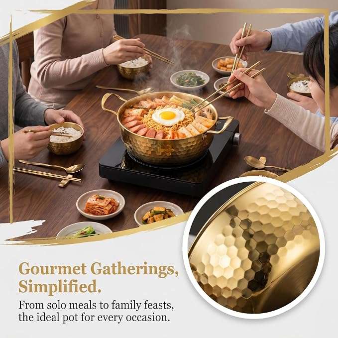 Generic Gold 18cm Stainless Steel Ramen Pot, Instant Noodle Cooking Pot for Home, Camping, Picnic, Restaurant