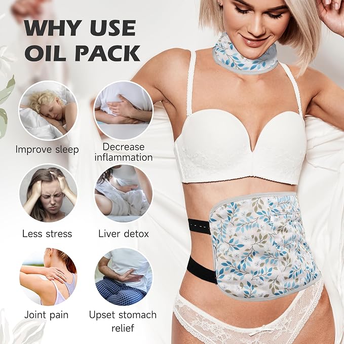 2 Pack Castor Oil Pack Wrap, Reusable Organic Castor Oil Pack Kit for Liver Detox, Castor Oil Pack Organic Cotton Anti Oil Leak（Castor Oil are Not Include） Willow Leaf