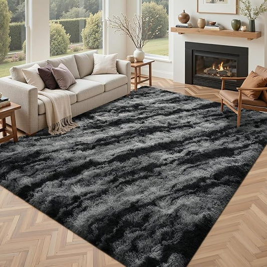 4x6 Feet Area Rugs for Bedroom, Zebra Black Plush Fluffy Shaggy Living Room Rugs Non-Slip, Ultra Soft Carpet for Nursery Kids PlayRoom Dorm Office Indoor