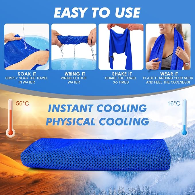 CSITE Cooling Towels for Neck and Face - 8 Pack 47x12 Inch Ice Cold Microfiber Towels, Soft & Breathable Cooling Towel for Hot Weather, Sports, Yoga, Workout, Running, Golf, Camping