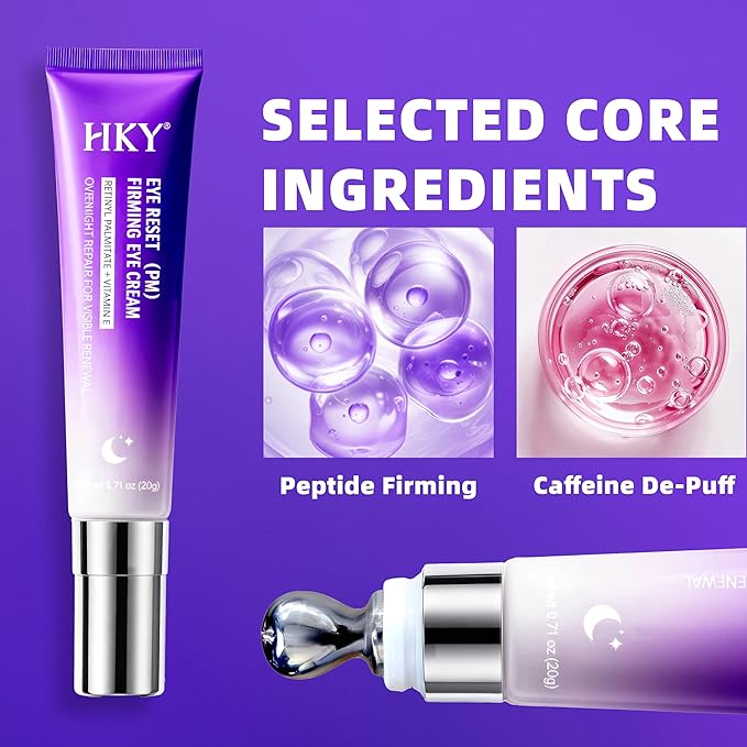 HKY Eye Cream, Under Eye Bags And Wrinkles Repair Cream Brightener, Anti Aging, Dark Circles Puffiness Under Eye Treatment With Retinol Serum & Vitamin E, Overnight Instant Firming