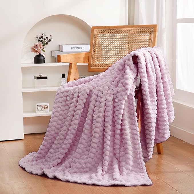 Puncuntex Light Purple Throw Blanket 50"×60" Fuzzy 3D Jacquard Decorative | Flannel Fleece Super Soft Plush Cozy Blanket for Couch Sofa Chair Lightweight