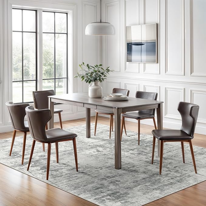 Soalmost Abstract Rug 5x7 Washable Area Rugs for Living Room, Gray/White | Vintage Non-Slip Indoor Accent for Bedroom Dining, Foldable Stain Resistant Floor Carpet Mat Under Table Home Office Decor