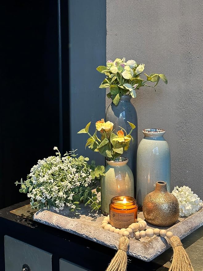 Ceramic Vase Set of 3, Modern Flower vase for Home Decor | Small Round Decorative Vase for Living Room, Kitchen Table Centerpieces Shelf, Coffee Table Decor