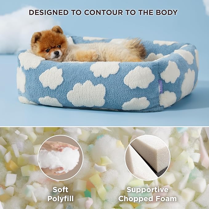 Lesure Cute Dog Bed for Small Dogs - Washable Puppy Beds,Cozy Rectangle Orthopedic Pet Sofa with Jacquard Shaggy Plush & Anti Slip Bottom,25x21x7inches