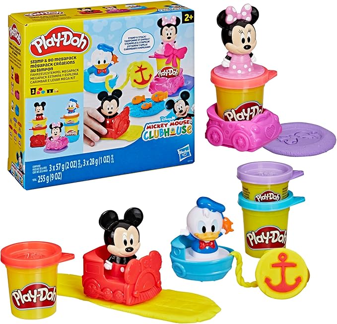 Play-Doh Disney Junior Mickey Mouse Clubhouse, Stamp & Go Megapack with Mickey, Minnie & Donald, Arts & Crafts Preschool Toys for Kids 2+