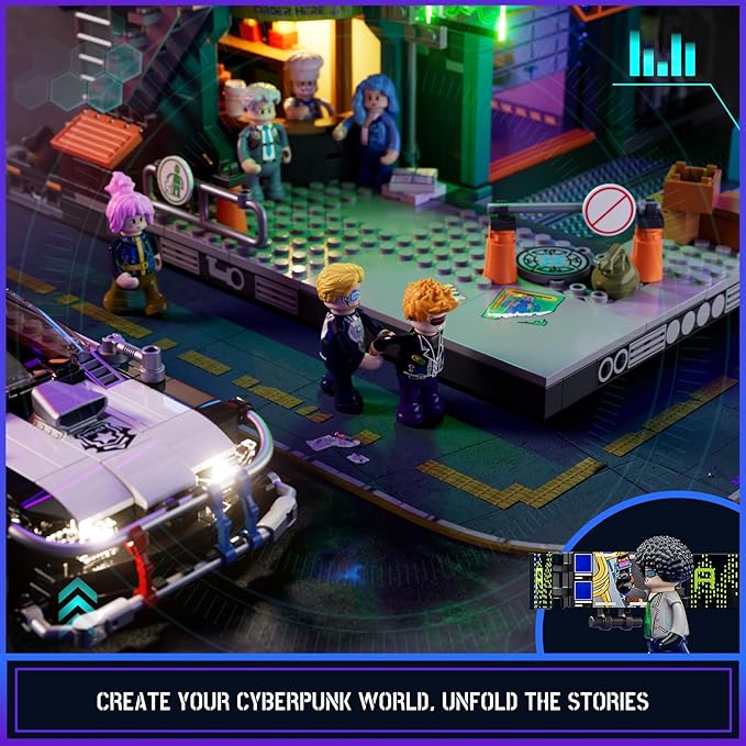 FUNWHOLE Police Patrol Car Lighting Building-Bricks Set - Cyberpunk City Car Chase Playkit with Officer 372 Pcs STEM Toys