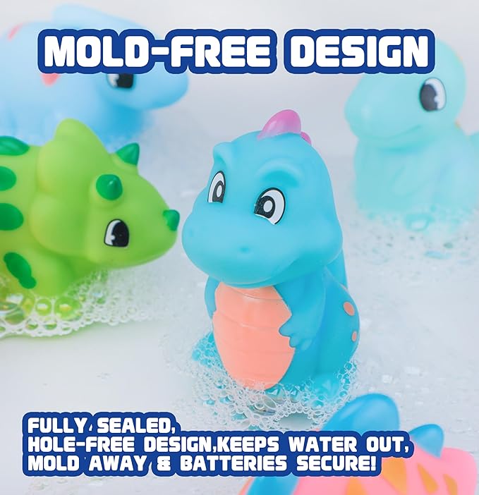 8Pack Dinosaur Light up Bath Toy Set, Flashing Color Changing Light in Water, Floating Dino Bathtub Bathroom Tub Pool ShowerToy for Kid Toddler Christmas Boys Gifts