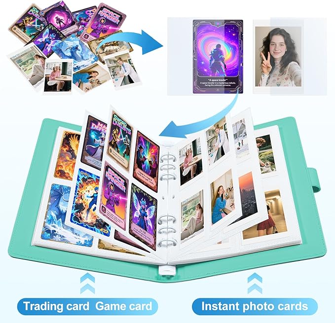 PU Leather Refillable Photo Album A5 Photocard Binder, 200 Pockets, Compatible with Fujifilm Instax Mini 12 11 9 40 99 90 8 7 Evo LiPlay, Polaroid Snap PIC-300 Z2300 Instant Cameras (Green)
