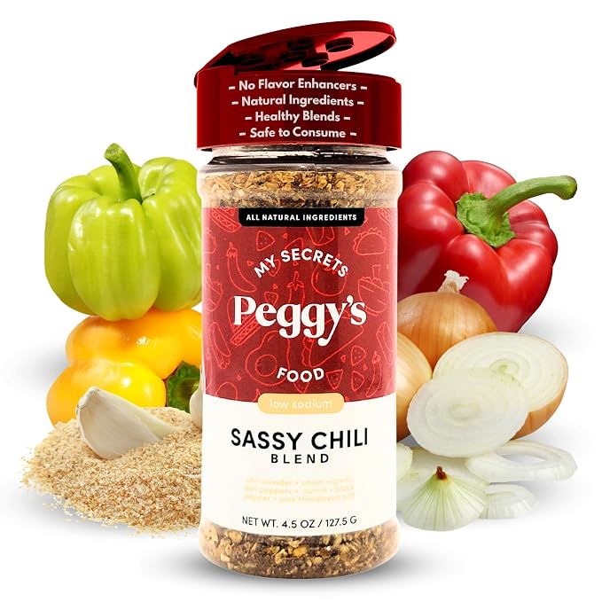 My Secrets Peggy’s Food Sassy Chili Blend Spicy Chili Seasoning – Hot Chili Powder Seasoning– Perfect Blend of Chilies & Herbs With Himalayan Pink Salt – No Preservatives or Additives – 4.5 oz Pack