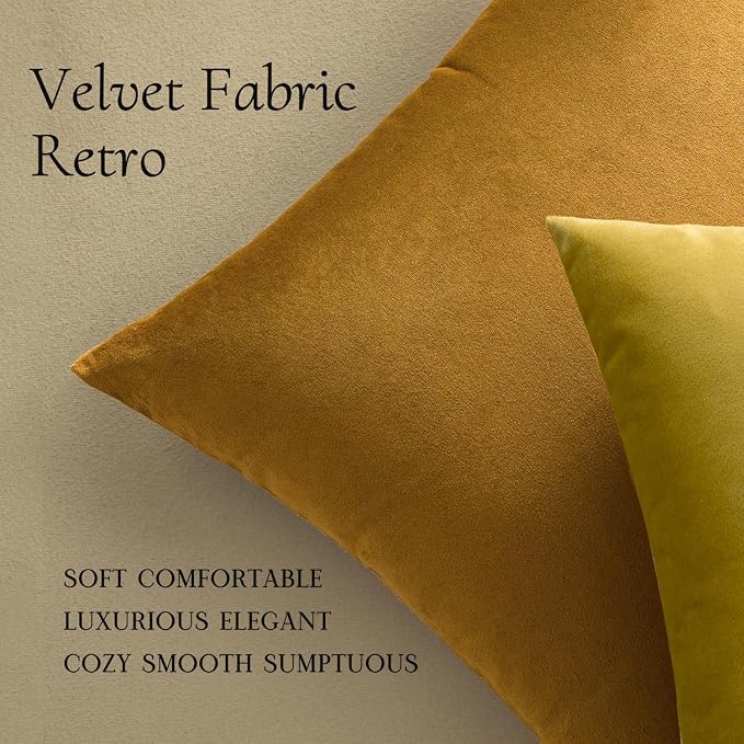 MIULEE Velvet Throw Pillow Covers 18x18 Inch Pack of 2 Mustard Yellow | Soft Solid Decorative Pillow Covers, Modern Luxury Home Decor, for Couch Chair Sofa Bedroom Livingroom