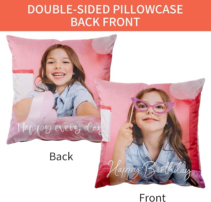Easycosy Custom Velvet Pillow Cover, 24"x24", Personalized Photo & Text, Two-Sides, Multicolor, Modern, Love, Holiday, Home Office, Living Room, Customizable, Machine Wash