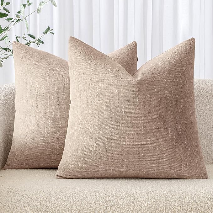 MIULEE Textured Chenille Throw Pillow Covers 20x20 Inch Irish Cream | Pack of 2 Decorative Soft Throw Pillows, Solid Textured Cushion Covers, Modern Home Decor for Couch Sofa Bedroom Living Room