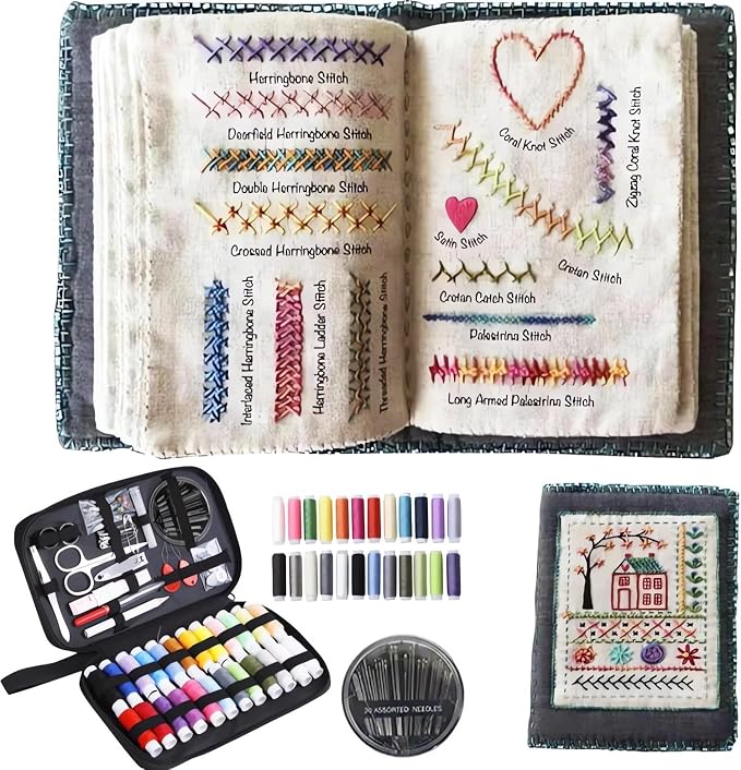 Embroidery Stitch Book Kit, 2026 New Embroidery Book, Complete Sewing Tools & Tutorials for Beginners, Portable DIY Kit with Floral Motifs, Ideal Gift for Craft Lovers & DIY Enthusiasts (1 Set)