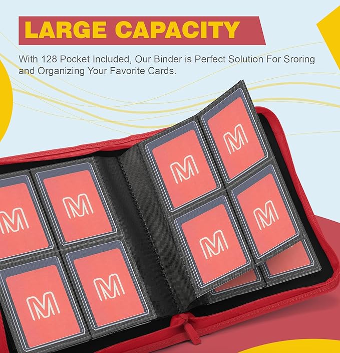 Toploader Binder,4-Pocket Side Load Trading Card Album, Holds 128 Cards with Double-Sided Pockets for MTG, Sports Cards, Top Loader Storage