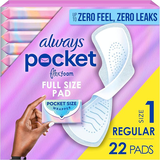 Always Pocket Flexfoam Pads, Size 1, Regular, with Wings, 22 Count