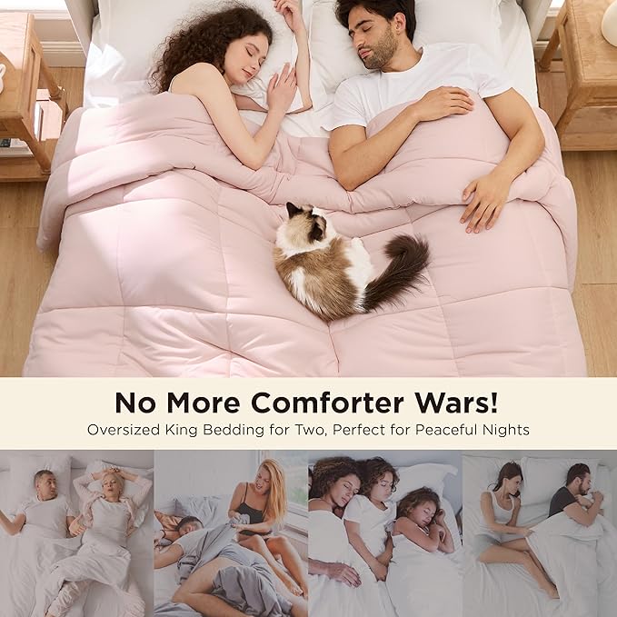 Bedsure Comforter Duvet Insert - Quilted Comforters Oversized King Size, All Season Duvet, GentleSoft Down Alternative Bedding, with 8 Tabs, Gifts for Women/Men, Pink, Oversized King 116 x 98 Inches
