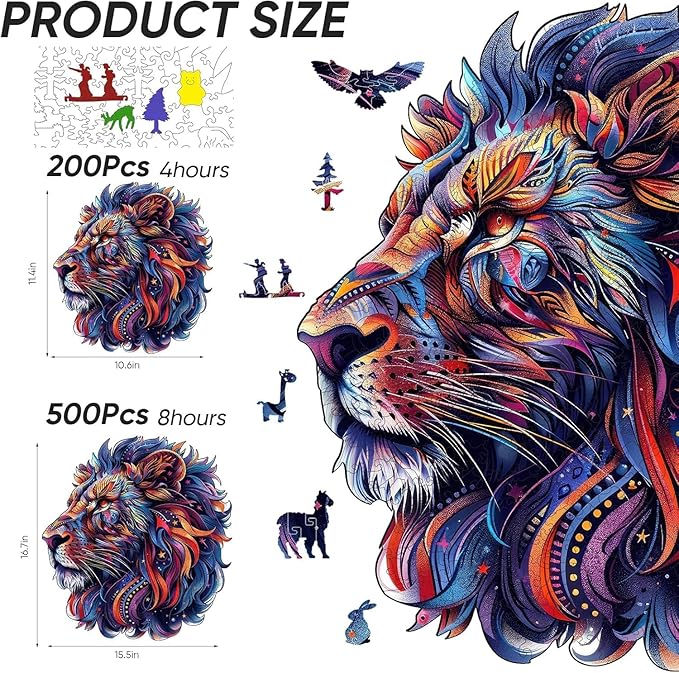 Qiuenisray Wooden Puzzles for Adults 1000 Pieces, Lion Jigsaw Puzzles, Wood Animal Adult Puzzles, Wall Decor, FSC Certified Unique Shape Ocean Adult Puzzles, Creative Gift for Family Game 21.9x23.6 in