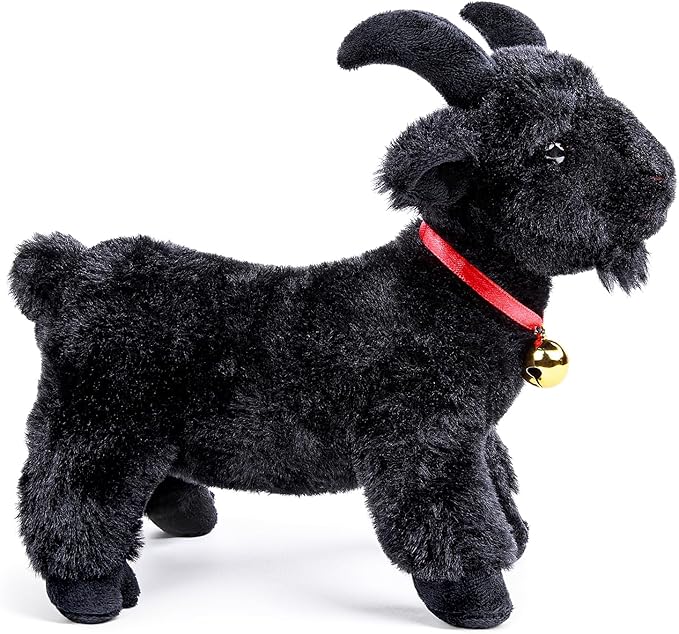 Screaming Standing Black Goat with Bell Plush Animal Toy 10in, Realistic Screaming Goat Plush Toy, Cute and Funny Black Goat Animal Plushies Model Gift Collection for Kids