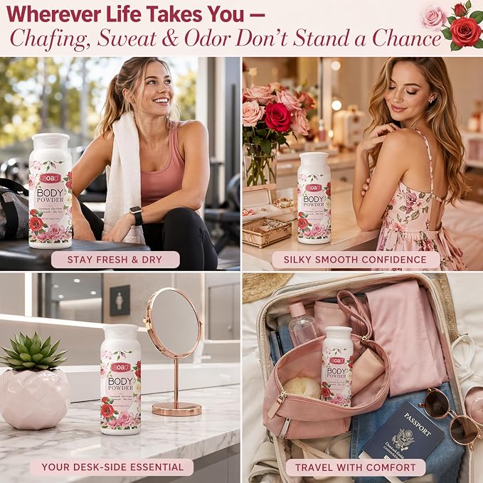 AOAO Women's Body Powder, Talc-Free Cashmere Dusting Powder for Women, Anti-Sweat & Chafing for Underarms & Skin Folds, Soothe with Aloe, Protect Zinc Oxide, Ladies Body Powder Daily Care, 3.53oz