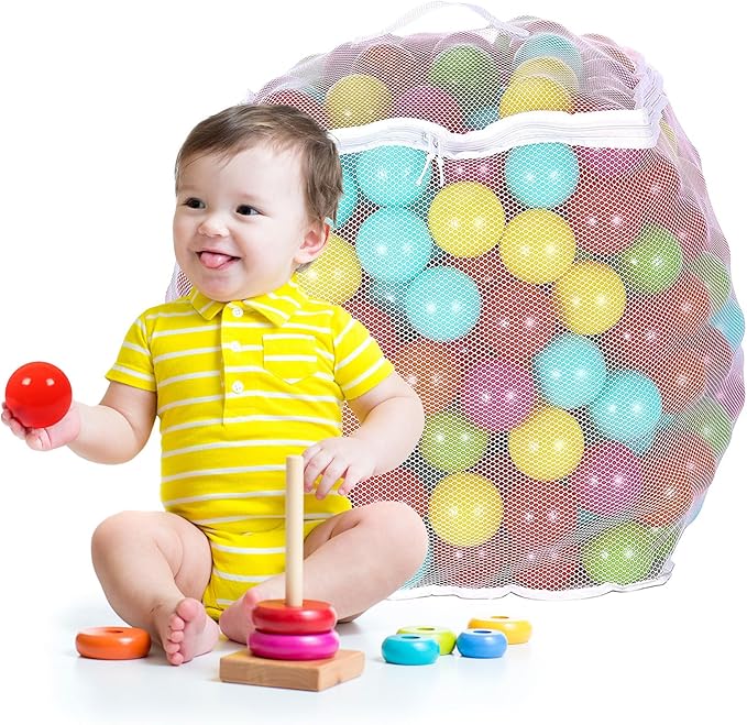 BalanceFrom Play Pit Balls Toy Set for Kids with Mesh Bag, Rainbow or Pastel Colors – Crush-Proof Plastic for Ball Pits, Playhouses, Bounce Houses, Pools, Tents, and Birthday Parties